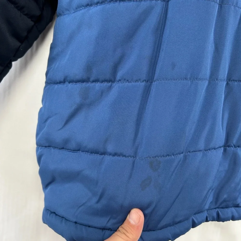 OshKosh Bgosh Puffer Jacket Kids M 5-6 Blue Colorblock‎ Faux Fur Hood